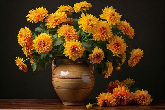 花盆里的菊花菊花花卉